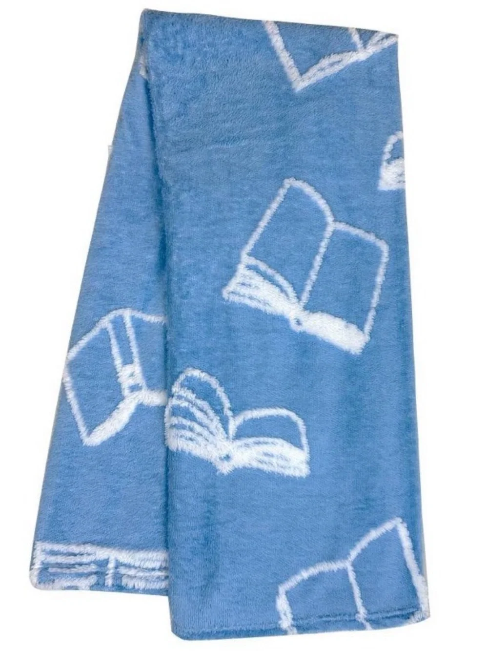 New! Blue & White Book-Print Plush Throw Blanket, 50”x60”